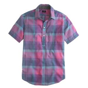 J. Crew Pastel Purple Plaid Short Sleeve Cotton Popover Shirt